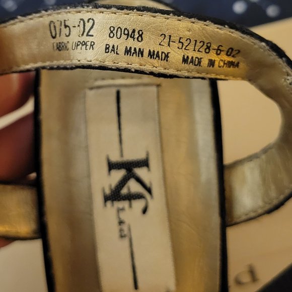 KF Ltd. vintage black floral open toe ankle strap heels women's size 7.5 - Picture 4 of 5